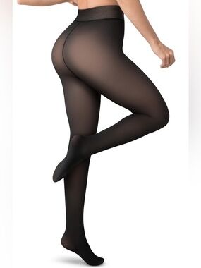 Vosda Fleece Lined Tights Pantyhose Women’s Size M Brown Faux Sheer Look Winter